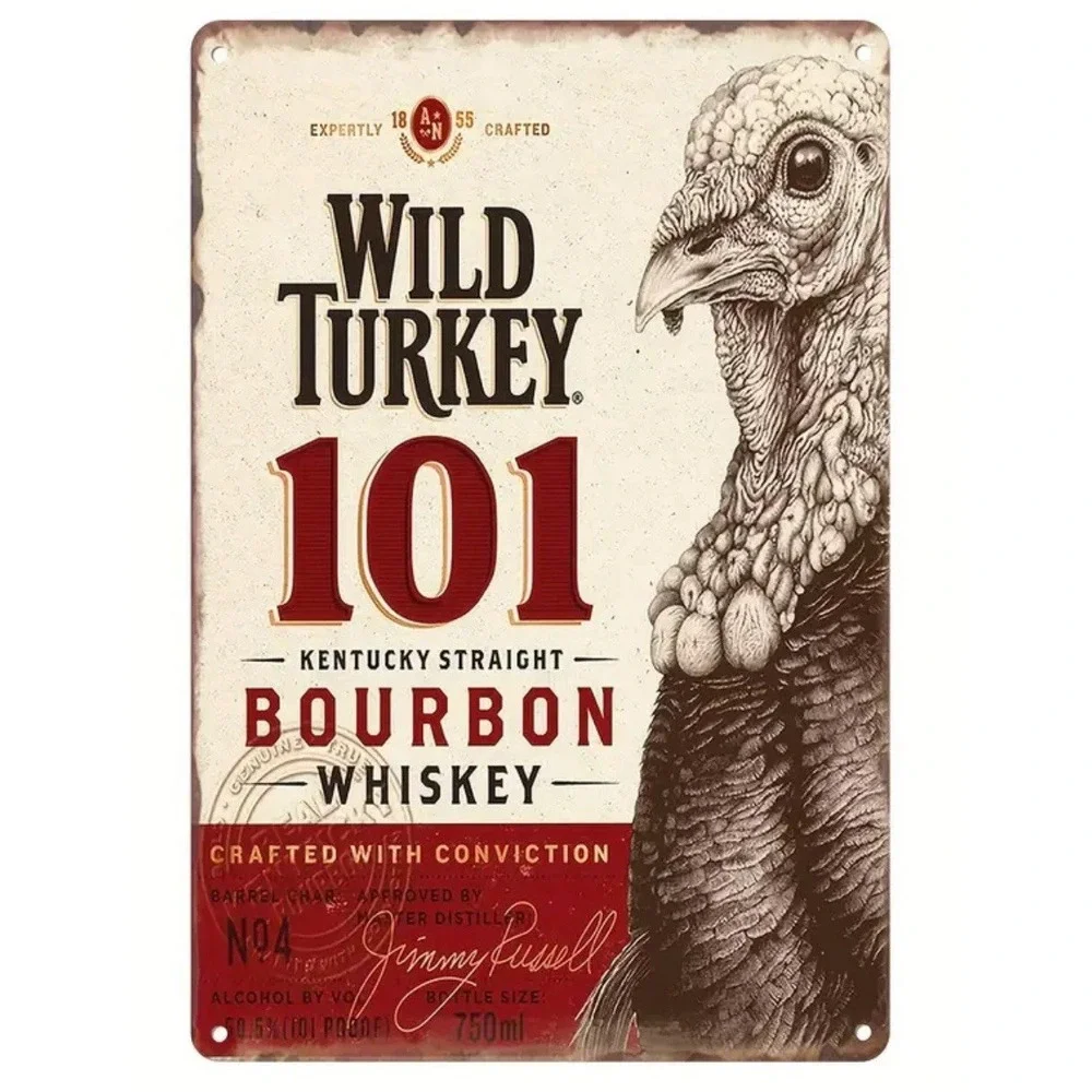Wild Turkey Bourbon Tin Metal Poster Sign Whiskey Bar Liquor Store Man Cave 8x12